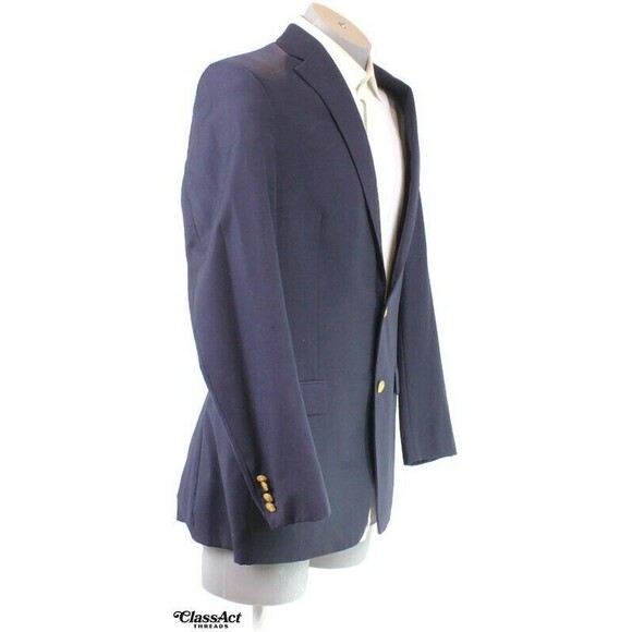 Lauren Ralph Lauren 100% Wool Blazer Mens Navy Blue 2 Gold Buttons Classic 42L - Picture 2 of 10